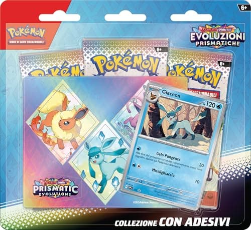 GCC Pokémon: collezione con adesivi Glaceon dell’espansione Scarlatto e Violetto - Evoluzioni Prismatiche (una carta promozionale olografica e tre buste di espansione)