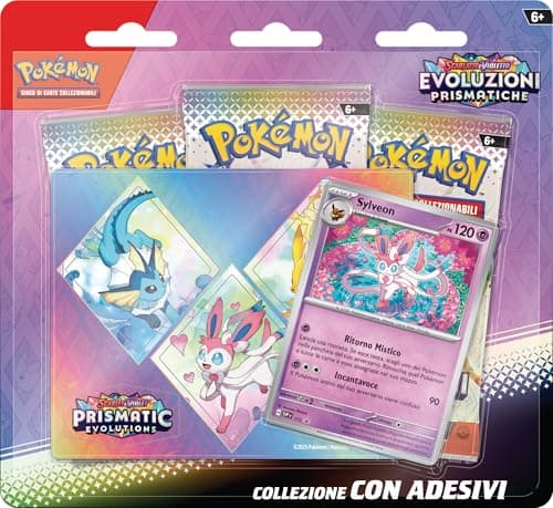 GCC Pokémon: collezione con adesivi Sylveon dell’espansione Scarlatto e Violetto - Evoluzioni Prismatiche (una carta promozionale olografica e tre buste di espansione)